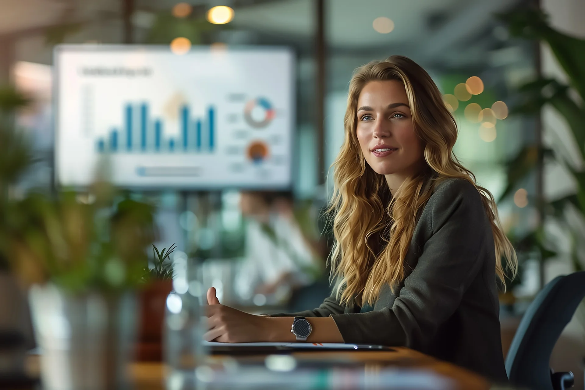 woman-sits-table-with-sign-that-says-financial-graphs